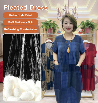 [50-100kg] 2025 καρό φόρεμα για τους μετακινούμενους άνετο μοντέρνο ευρύ φόρεμα για τη μαμά