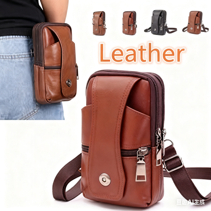 Νέα ανδρική τσάντα μέσης κινητού τηλεφώνου από ρετρό δέρμα, τσάντα ώμου, επιλεγμένη επάνω στρώση δέρματος αγελάδας, ανθεκτική στη φθορά και αδιάβροχη