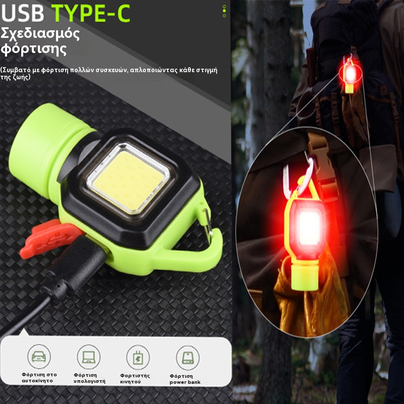 🔥【Σετ 4 τεμαχίων】Φορητό φως μπρελόκ USB επαναφορτιζόμενο εξωτερικό κάμπινγκ LED έκτακτης ανάγκης φως εργασίας