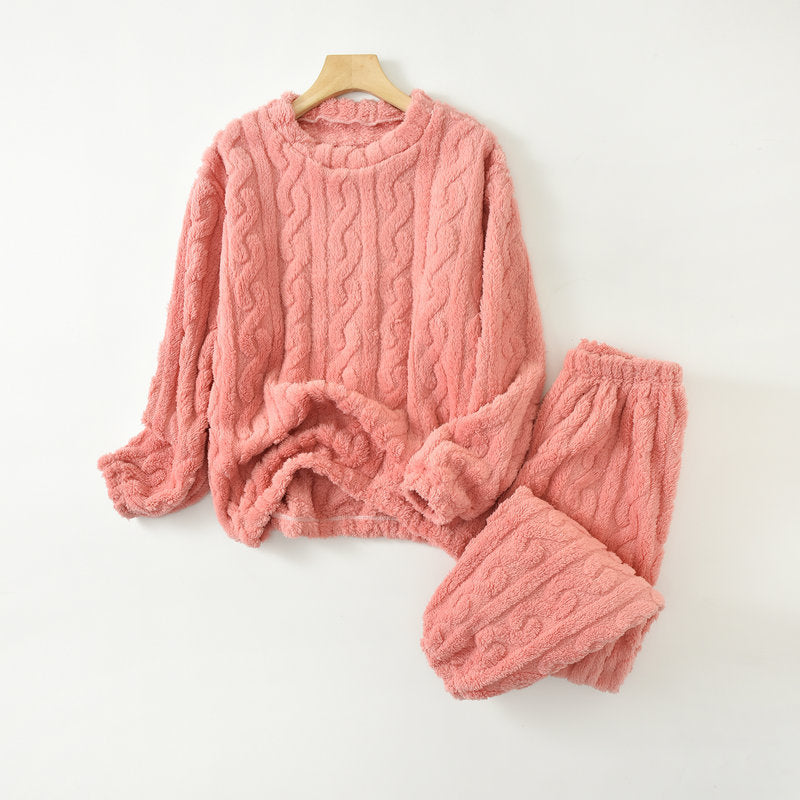 🌺【45-90kg】【Μπλούζα + Παντελόνι】💥💫Γυναικείο απαλό και άνετο ζεστό χειμωνιάτικο σετ πιτζάμας