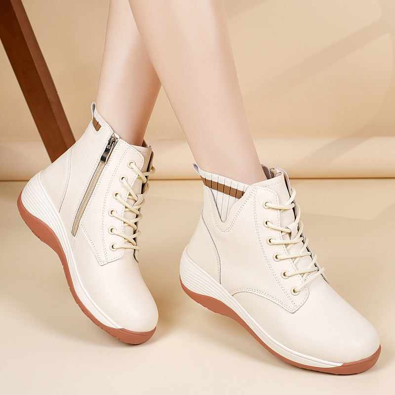 🎁👢【35-40】Νέα φθινοπωρινά και χειμερινά στυλ, απλές και μοντέρνες κοντές μπότες με χοντρή σόλα που αυξάνουν το ύψος για γυναίκες❄🍂