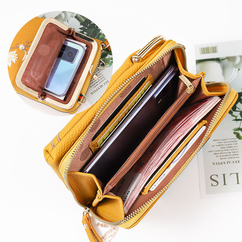 👜 Γυναικείο Πορτοφόλι Crossbody από Δέρμα Βοδινό με Κέντημα και Λουράκι Ώμου του 2025🎁