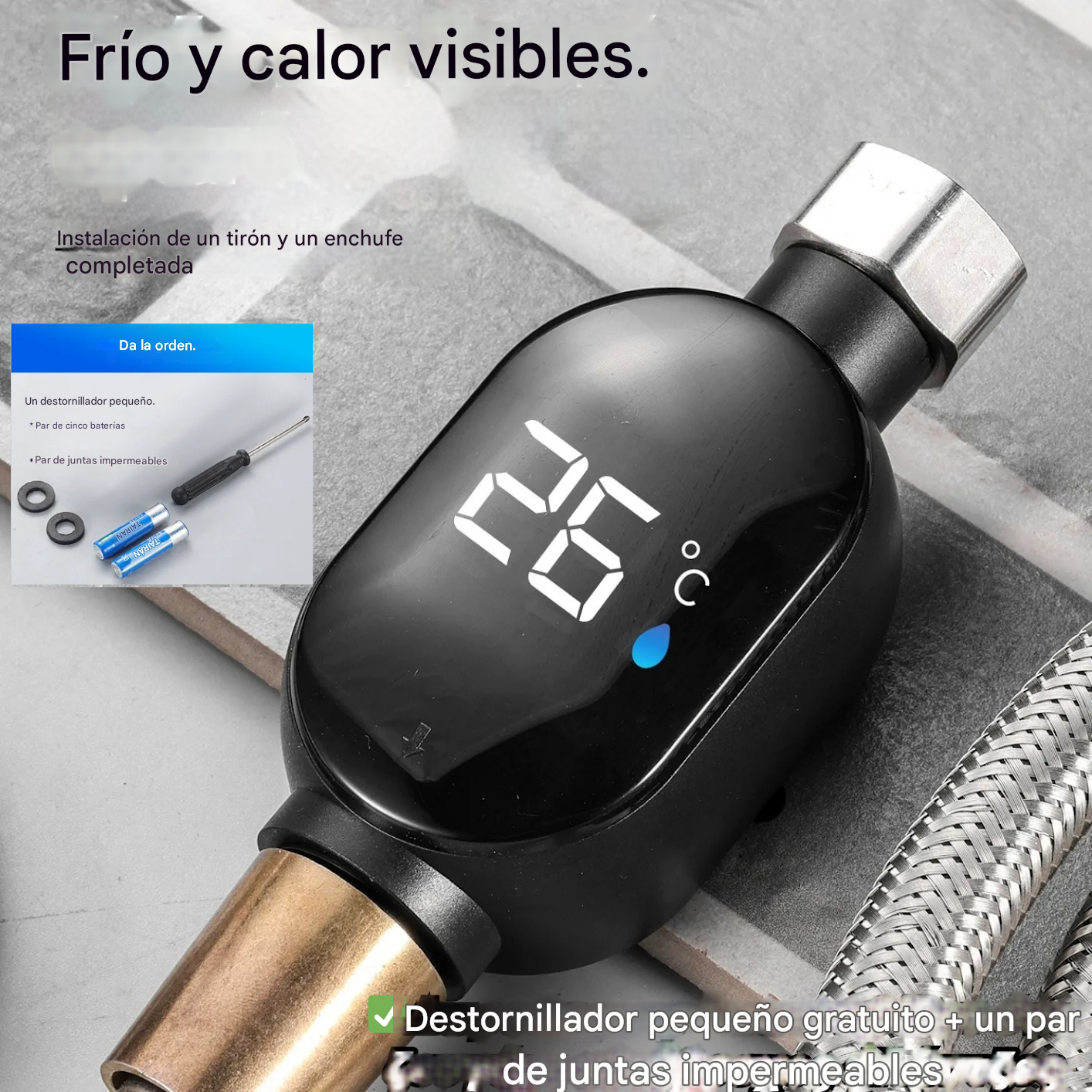 🔥Καυτές πωλήσεις🔥🚿Αδιάβροχο θερμόμετρο ντους με οθόνη LED (Κελσίου)🌡️Destornillador μικρό δωρεάν + ένα ζευγάρι αδιάβροχες σφραγίδες✅