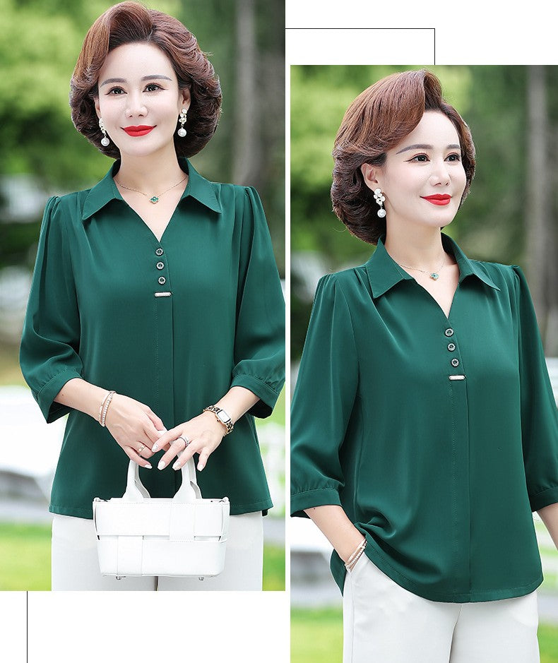 💓💓【50-90kg】2025 Νέο φθινοπωρινό μακρυμάνικο πουκάμισο σιφόν
