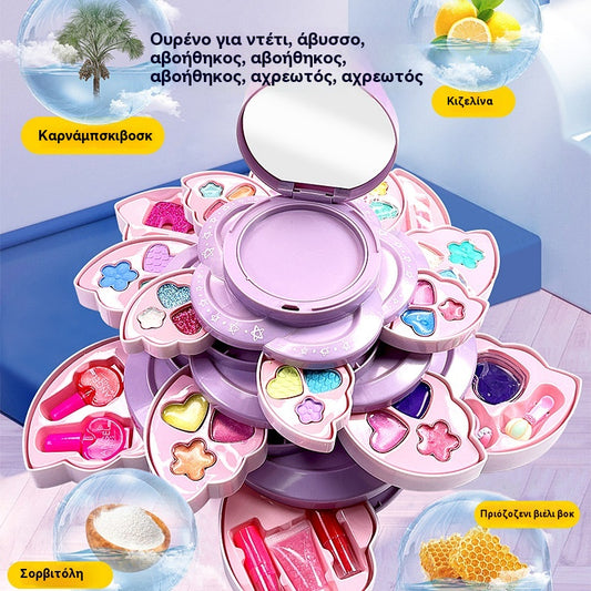 👸💄🎁🔥50% έκπτωση🔥Παιδικό περιστρεφόμενο σετ καλλυντικών με floral μοτίβο, παιχνίδια μακιγιάζ, αξεσουάρ για πριγκίπισσες, χριστουγεννιάτικα δώρα
