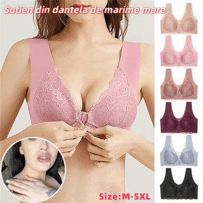 ✨【Αγοράστε 3 και πάρτε 3 δωρεάν】【3/6 τεμάχια】 Μεγάλο μέγεθος με μπροστινό κούμπωμα, σέξι, χωρίς μπανέλα, σουτιέν με όμορφη πλάτη