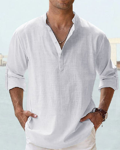 🤩【Αγοράστε 1 πάρτε 1 δωρεάν】【S-5XL】Ανδρικό μακρυμάνικο πουκάμισο από βαμβάκι και λινό ύφασμα.