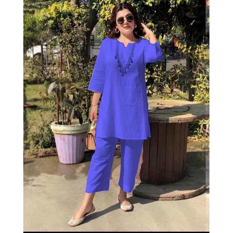 【40-100kg】Καλοκαιρινή νέα μόδα μονόχρωμη ιδιοσυγκρασία μετακίνησης σε έθνικ στυλ μακρυμάνικα ρούχα δύο κομμάτια