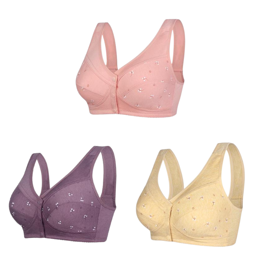 ✨【Αγοράστε 3 και πάρτε 3 δωρεάν】💞[40-105kg]Κομψό βαμβακερό σουτιέν με κουμπιά μπροστά για γυναίκες μέσης ηλικίας🎉49% έκπτωση