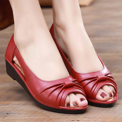 🌼Γυναικεία μονόχρωμα κομψά σανδάλια, μαλακή σόλα πλατφόρμας, casual παπούτσια με άνοιγμα, ανοιχτά δάχτυλα και τακούνι για το καλοκαίρι