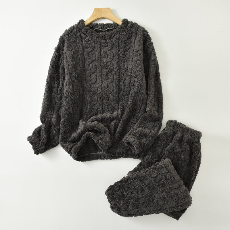 🌺【45-90kg】【Μπλούζα + Παντελόνι】💥💫Γυναικείο απαλό και άνετο ζεστό χειμωνιάτικο σετ πιτζάμας