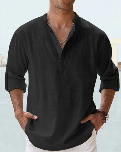 🤩【Αγοράστε 1 πάρτε 1 δωρεάν】【S-5XL】Ανδρικό μακρυμάνικο πουκάμισο από βαμβάκι και λινό ύφασμα.