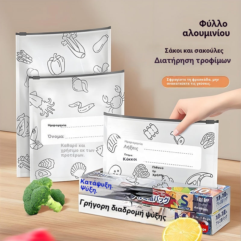 🥩【30/60/90 τεμάχια】Σφραγισμένη σακούλα διατήρησης της φρεσκάδας από αλουμινόχαρτο με φερμουάρ για οικιακή χρήση σε ψυγεία τροφίμων