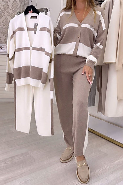 🔥🐏Ένα μοντέρνο, πλεκτό πουλόβερ σε χρώμα που κάνει αντίθεση, ένα σετ δύο τεμαχίων.