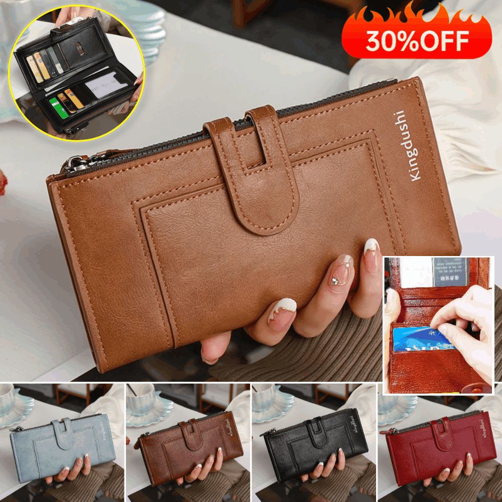 💰【Αγοράστε 1 πάρτε 1 δωρεάν】 Γυναικείο πορτοφόλι με διπλό φερμουάρ με υποδοχή πολλαπλών καρτών ρετρό γνήσιο δέρμα