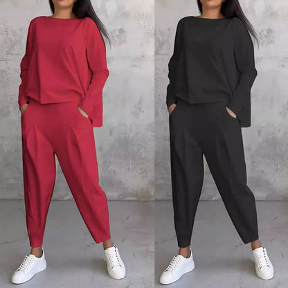 💖【S-5XL】 Σετ μακρυμάνικο παντελόνι στρογγυλό λαιμό σετ δύο τεμαχίων