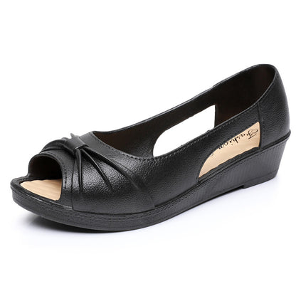 🌼Γυναικεία μονόχρωμα κομψά σανδάλια, μαλακή σόλα πλατφόρμας, casual παπούτσια με άνοιγμα, ανοιχτά δάχτυλα και τακούνι για το καλοκαίρι