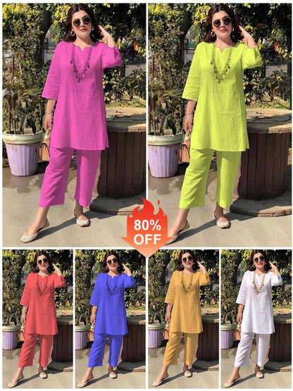 【40-100kg】Καλοκαιρινή νέα μόδα μονόχρωμη ιδιοσυγκρασία μετακίνησης σε έθνικ στυλ μακρυμάνικα ρούχα δύο κομμάτια