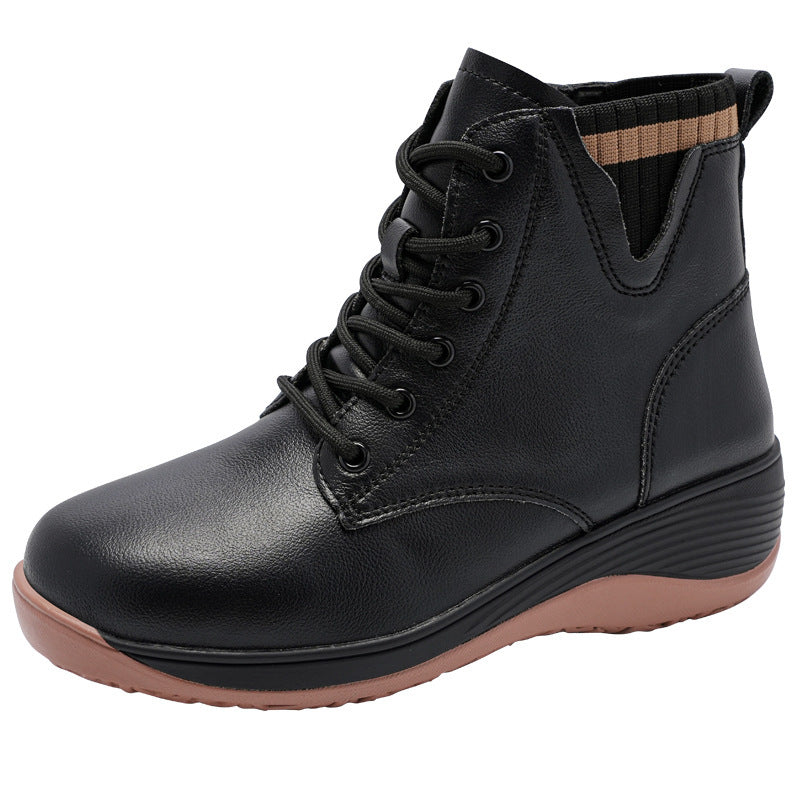 🎁👢【35-40】Νέα φθινοπωρινά και χειμερινά στυλ, απλές και μοντέρνες κοντές μπότες με χοντρή σόλα που αυξάνουν το ύψος για γυναίκες❄🍂