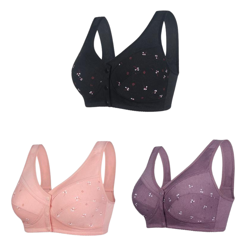 ✨【Αγοράστε 3 και πάρτε 3 δωρεάν】💞[40-105kg]Κομψό βαμβακερό σουτιέν με κουμπιά μπροστά για γυναίκες μέσης ηλικίας🎉49% έκπτωση