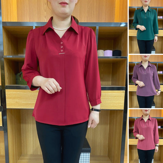 💓💓【50-90kg】2025 Νέο φθινοπωρινό μακρυμάνικο πουκάμισο σιφόν