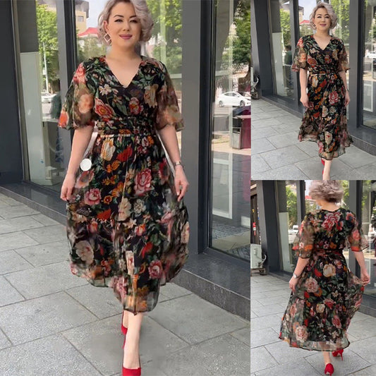 👗【S-3XL】2024 Νέα τυπωμένα φορέματα από σιφόν