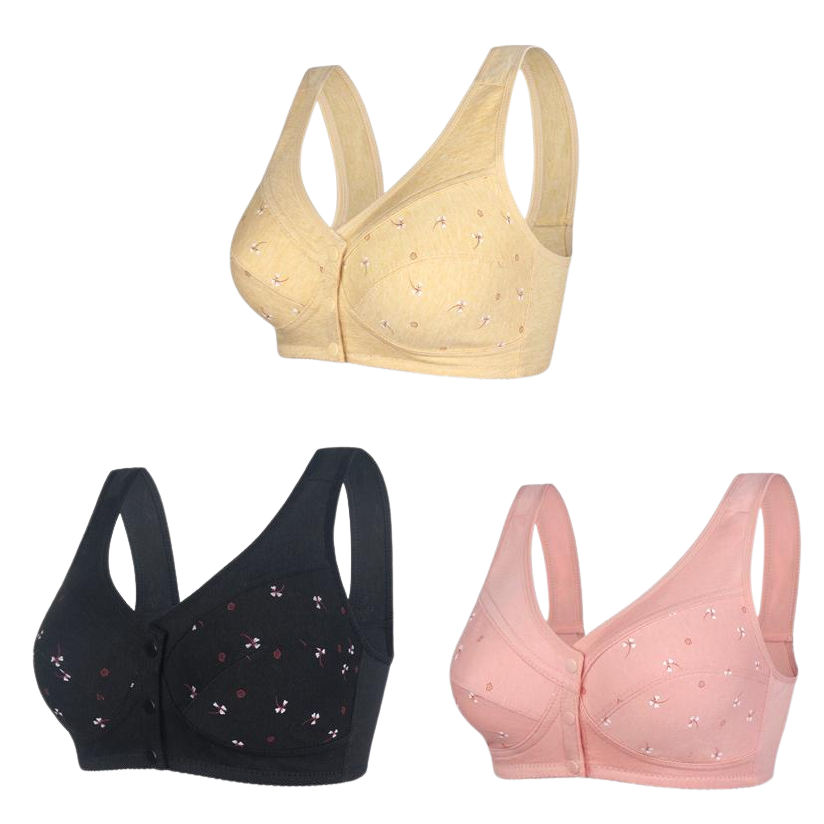 ✨【Αγοράστε 3 και πάρτε 3 δωρεάν】💞[40-105kg]Κομψό βαμβακερό σουτιέν με κουμπιά μπροστά για γυναίκες μέσης ηλικίας🎉49% έκπτωση