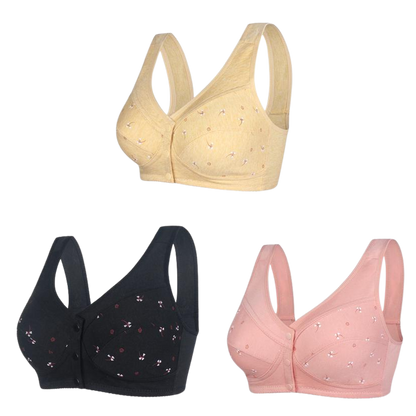✨【Αγοράστε 3 και πάρτε 3 δωρεάν】💞[40-105kg]Κομψό βαμβακερό σουτιέν με κουμπιά μπροστά για γυναίκες μέσης ηλικίας🎉49% έκπτωση