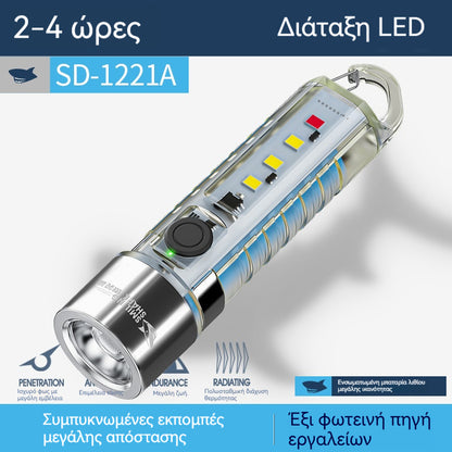 🔥【Χαμηλή τιμή για περιορισμένο χρονικό διάστημα】💡Smiling Shark Νέος μίνι επαναφορτιζόμενος φακός LED με ισχυρό φως, εξαιρετικά φωτεινό πολυλειτουργικό μπρελόκ