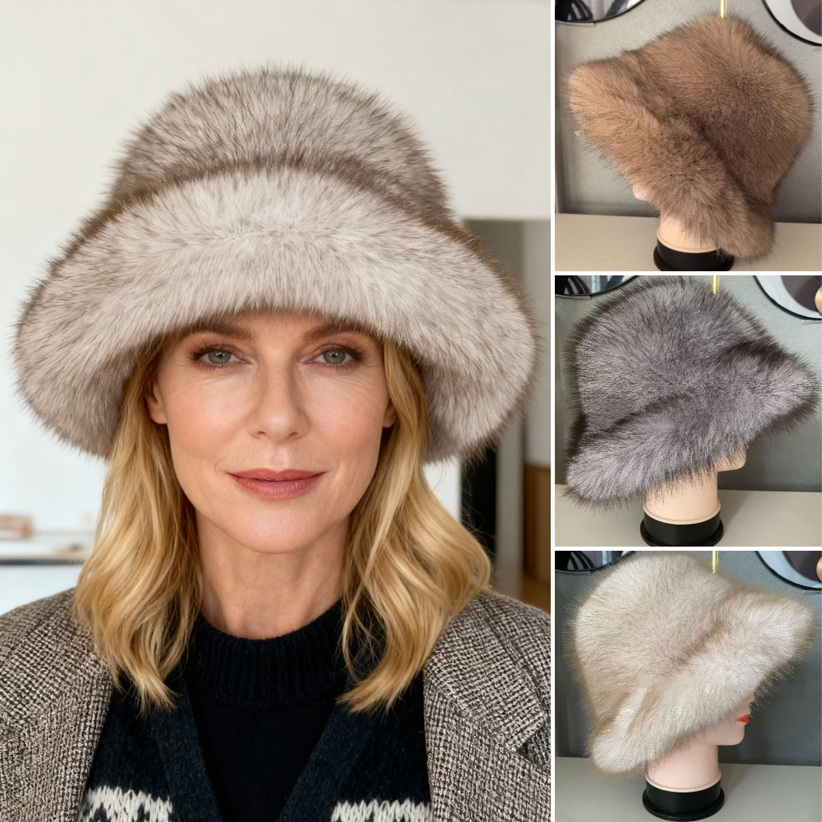 Ζεστό φθινοπωρινό και χειμωνιάτικο καπέλο για γυναίκες με μεγάλο γείσο από γούνα αλεπούς