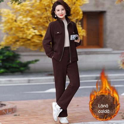 💥【M-4XL】Γυναικείο κοστούμι casual βελούδινο παχύ (τζακάκι + παντελόνι)