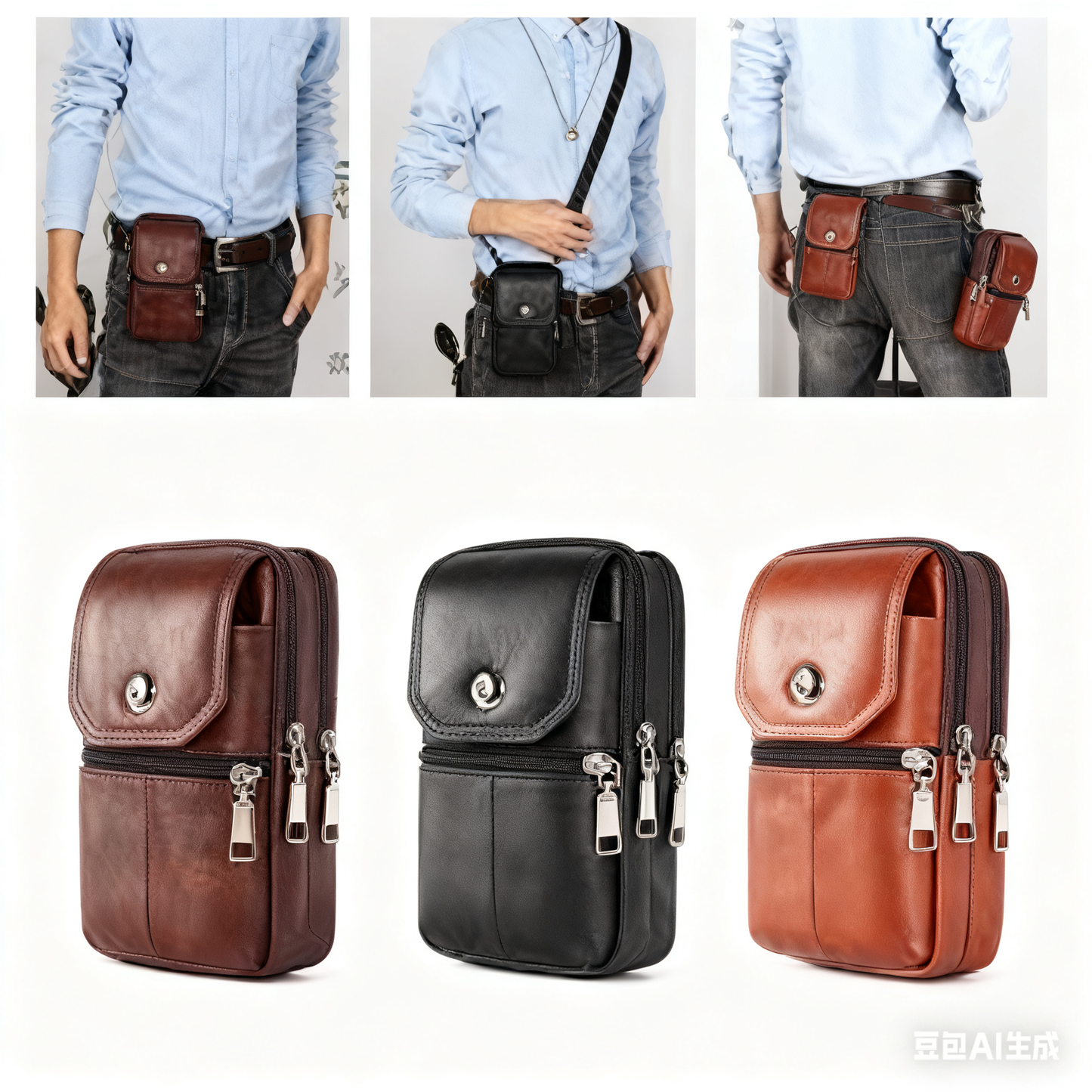 Νέα ανδρική τσάντα μέσης κινητού τηλεφώνου από ρετρό δέρμα, τσάντα ώμου, επιλεγμένη επάνω στρώση δέρματος αγελάδας, ανθεκτική στη φθορά και αδιάβροχη