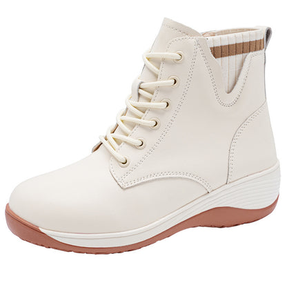 🎁👢【35-40】Νέα φθινοπωρινά και χειμερινά στυλ, απλές και μοντέρνες κοντές μπότες με χοντρή σόλα που αυξάνουν το ύψος για γυναίκες❄🍂