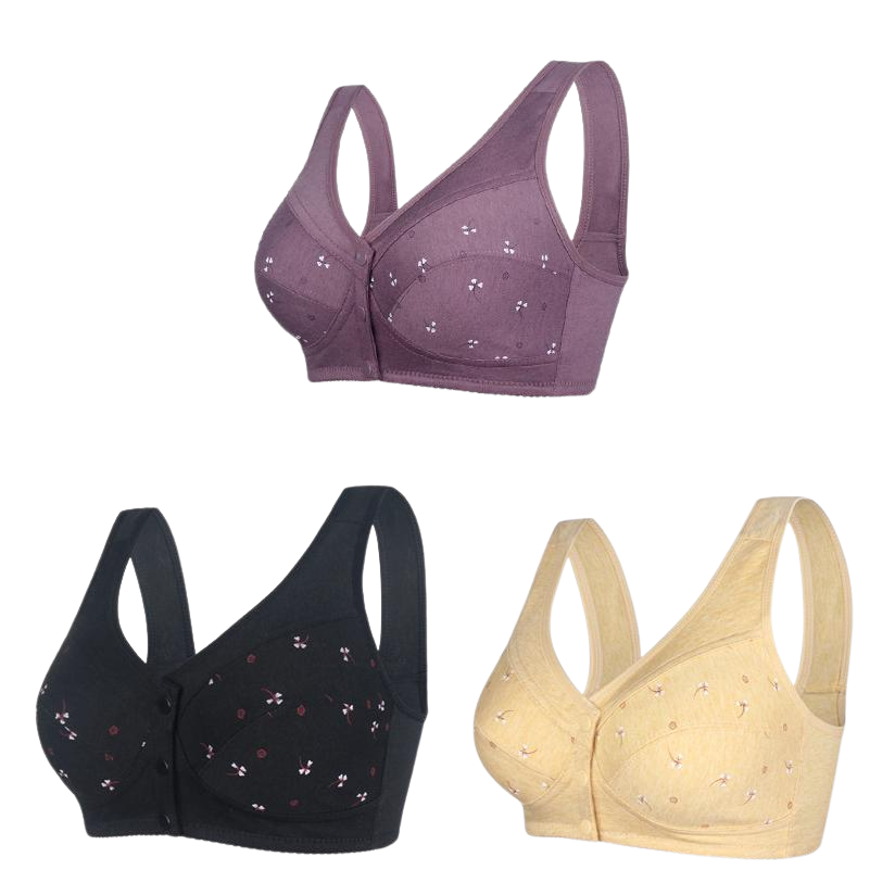 ✨【Αγοράστε 3 και πάρτε 3 δωρεάν】💞[40-105kg]Κομψό βαμβακερό σουτιέν με κουμπιά μπροστά για γυναίκες μέσης ηλικίας🎉49% έκπτωση