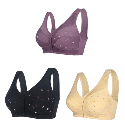 ✨【Αγοράστε 3 και πάρτε 3 δωρεάν】💞[40-105kg]Κομψό βαμβακερό σουτιέν με κουμπιά μπροστά για γυναίκες μέσης ηλικίας🎉49% έκπτωση